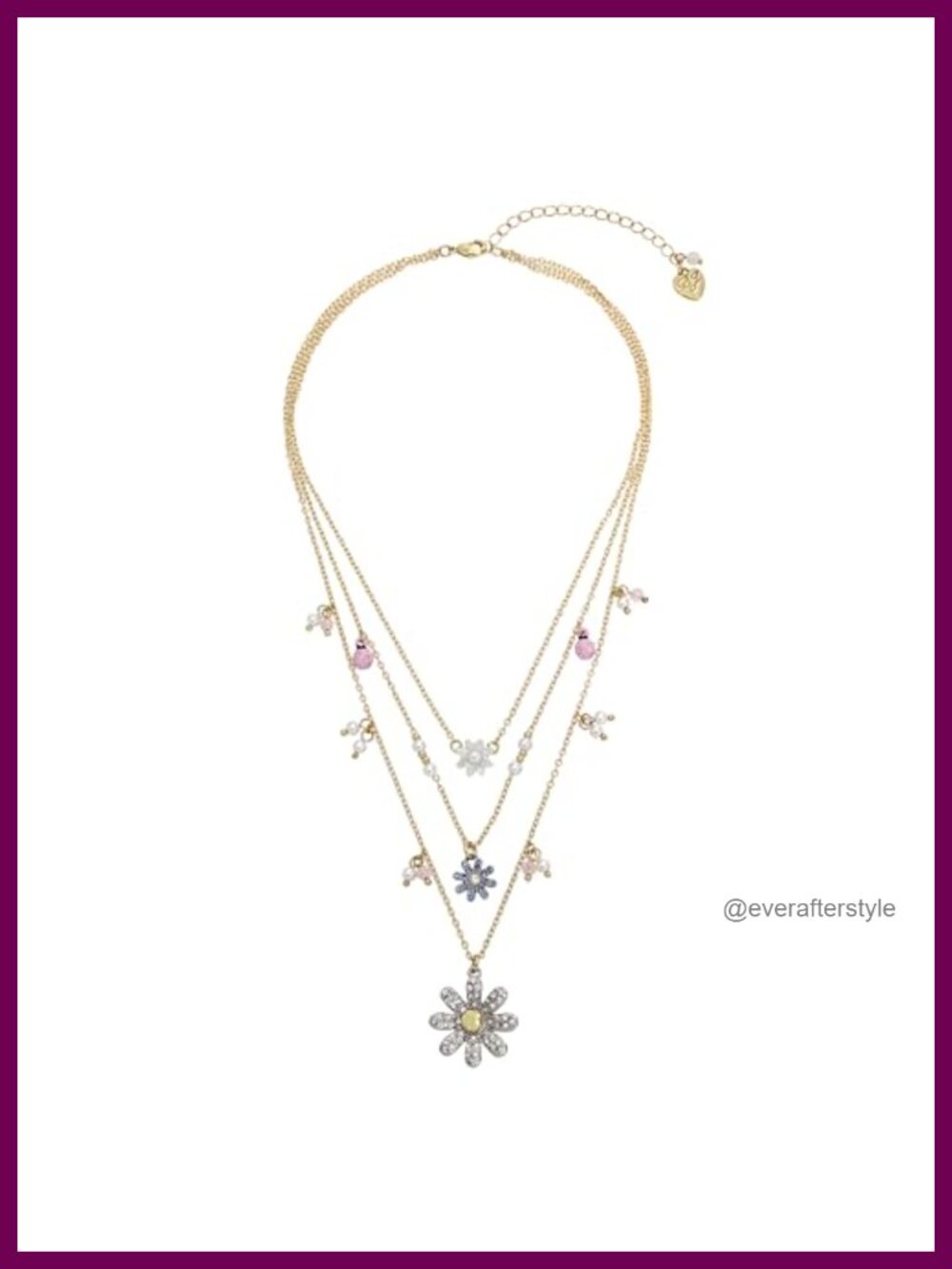 Layered Pendant Necklace with Daisies & Ladybugs, Lobster Clasp, Lightweight